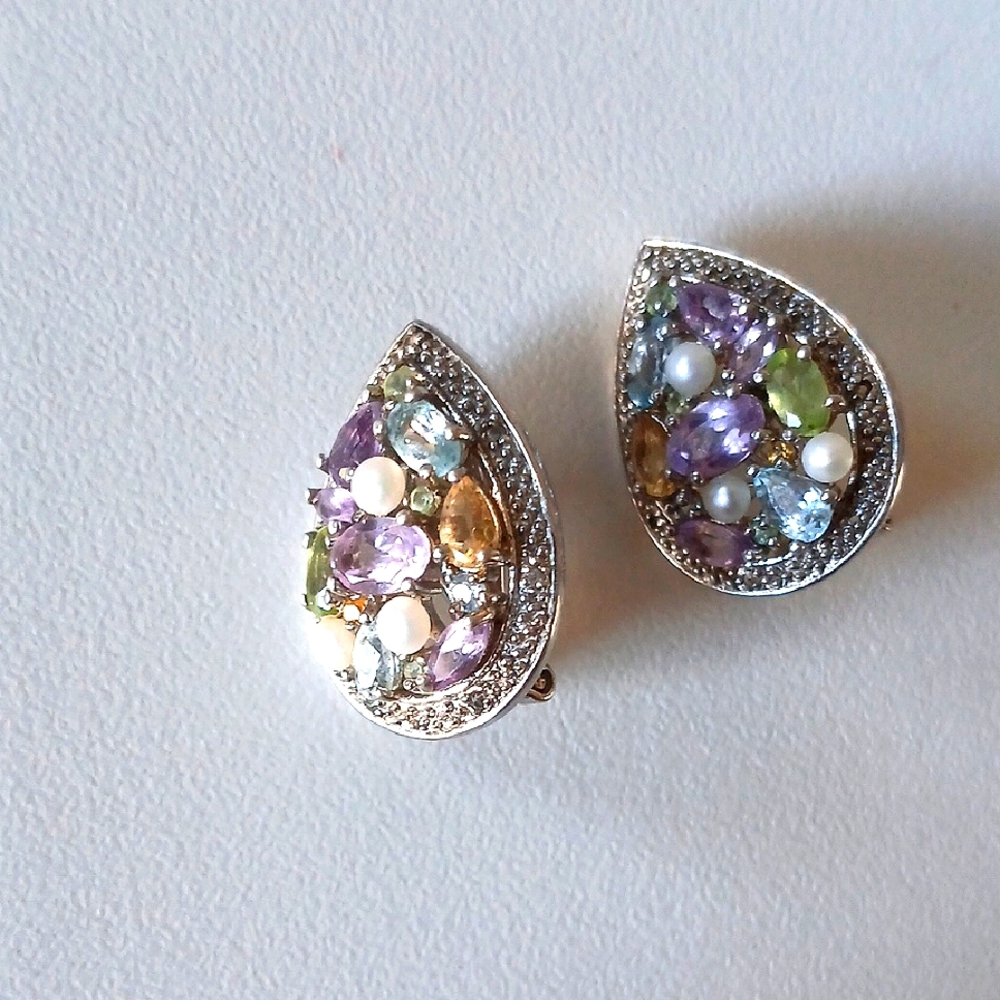 Elegant Silver and Multicolor Gemstone Earrings - Picture 5 of 5